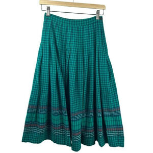Vintage Pendleton Skirt Women XS 100% Wool Plaid Pleated Midi A Line Green Blue